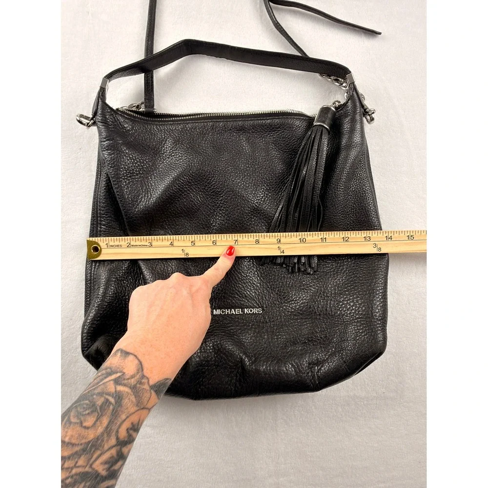 Michael Kors Weston Black Pebbled Leather Hobo Bag Silver Accent Large Crossbody